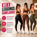 Kit 3 Calças Legging Canelada Cintura Alta | Zero Transparência, Alta Compressão e Modela Corpo